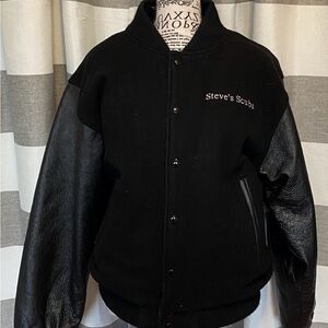 Port Authority Black Bomber Jacket with Leather Sleeves- Dive Team